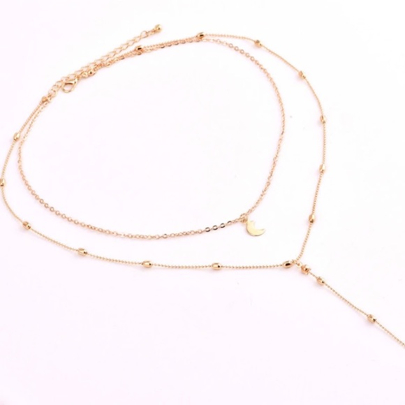 Gold Moon Choker Layered Y Drop Chain Necklace - Picture 3 of 3